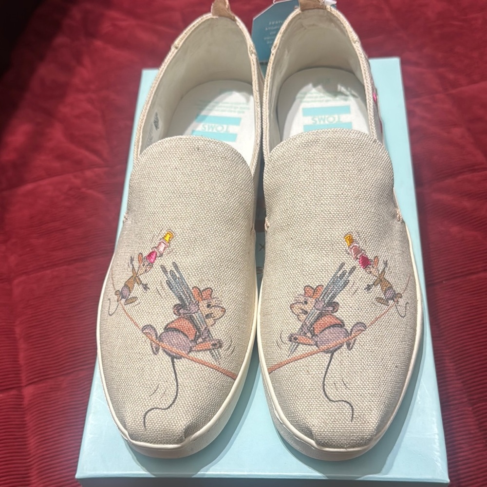 Toms Taupe Canvas Slip-Ons with Disney Design